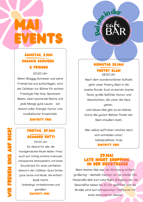 cafebar veranstaltung mai